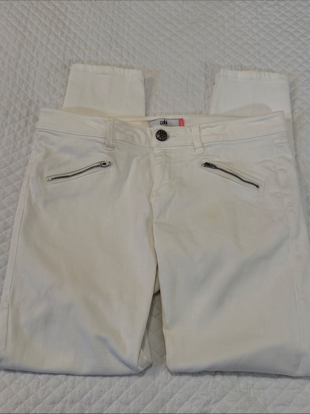 CAbi White Skinny Zip-Pocket Pants